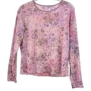 Women's Floral Pink Sheer Top Blouse Tie Dye Gold Metalic Grunge Fairy 90s Y2K M